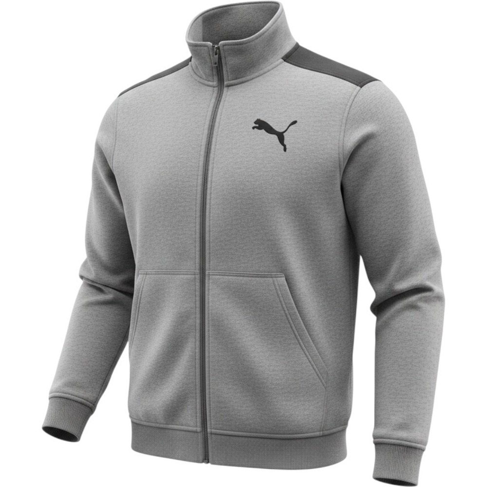 PUMA Men's Full Zip Fleece Jacket Large Gray Black Colorblock Logo